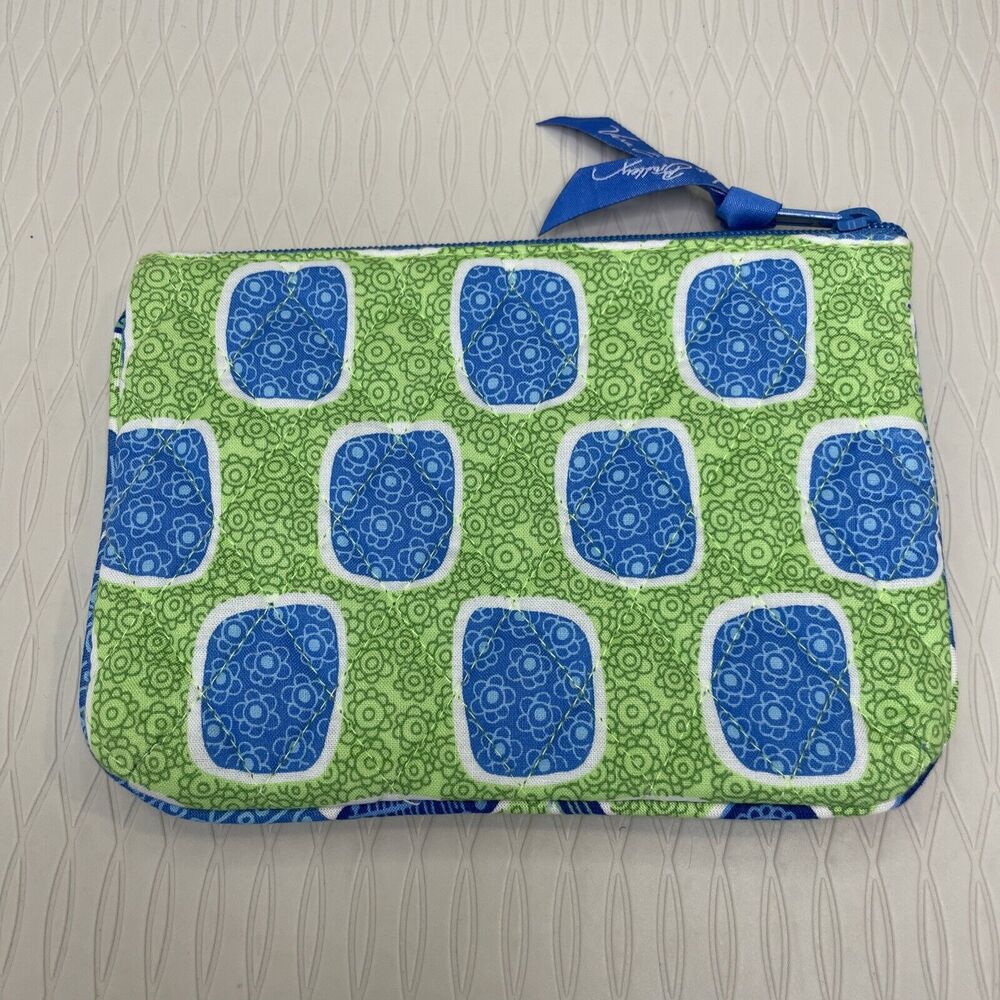 Vera Bradley Square Floral Pattern Clutch Zip Wallet Blue Green 7" x 5"